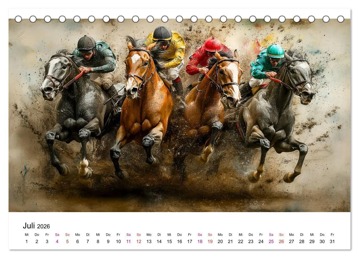Bild: 9783457343777 | Pferderennen (Tischkalender 2026 DIN A5 quer), CALVENDO Monatskalender