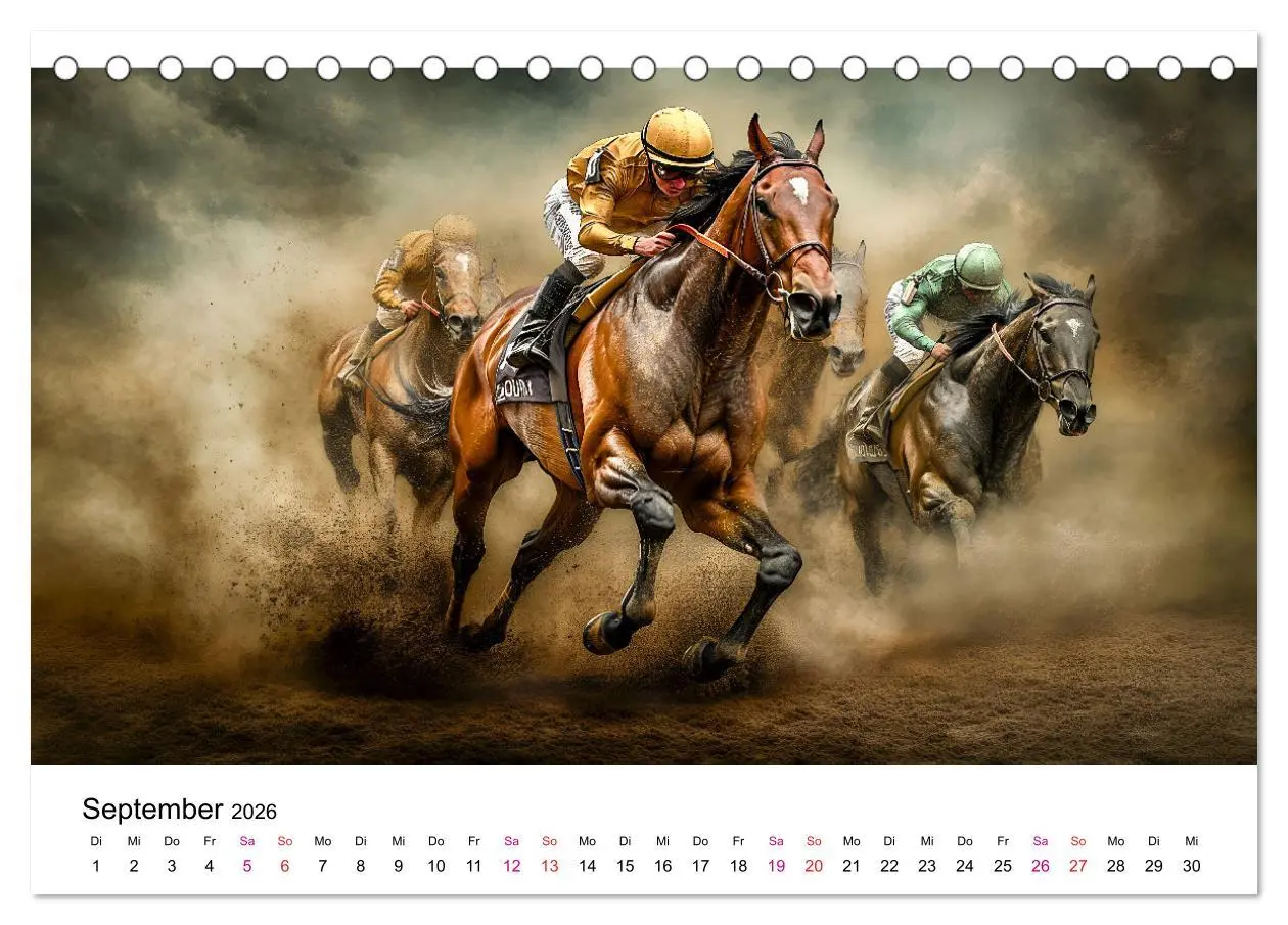 Bild: 9783457343777 | Pferderennen (Tischkalender 2026 DIN A5 quer), CALVENDO Monatskalender