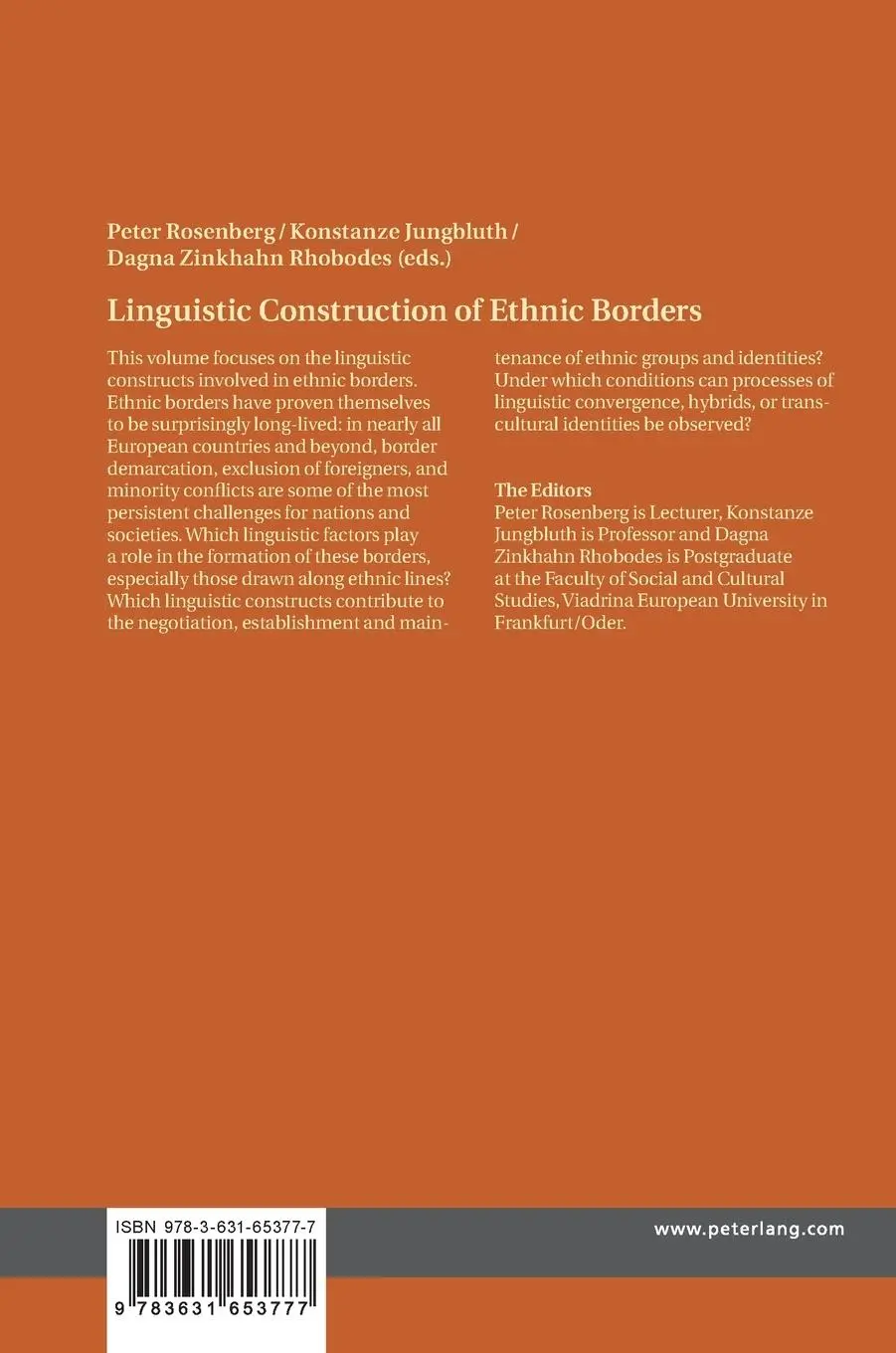 Rückseite: 9783631653777 | Linguistic Construction of Ethnic Borders | Peter Rosenberg (u. a.)