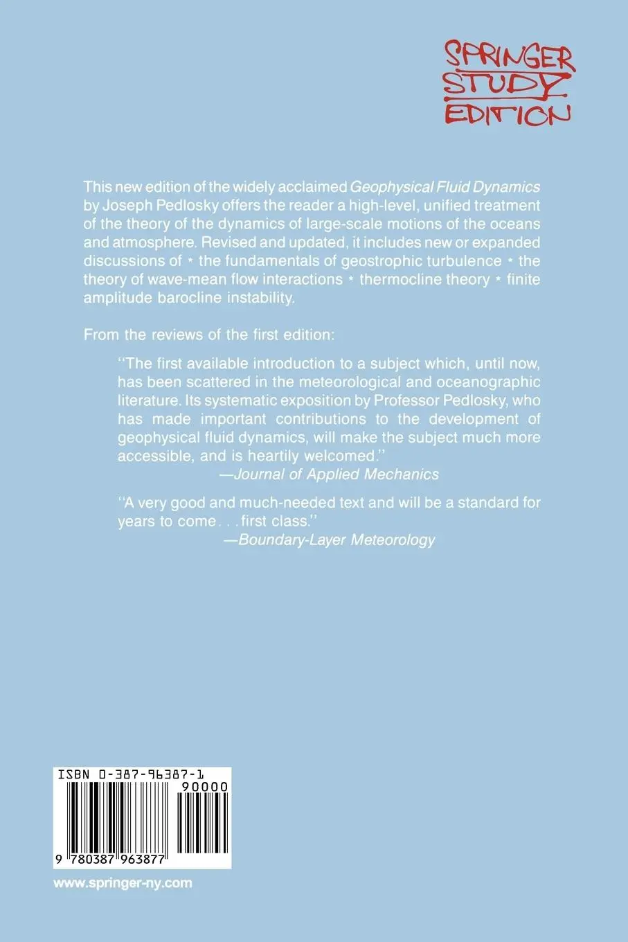 Rückseite: 9780387963877 | Geophysical Fluid Dynamics | Joseph Pedlosky | Taschenbuch | xiv