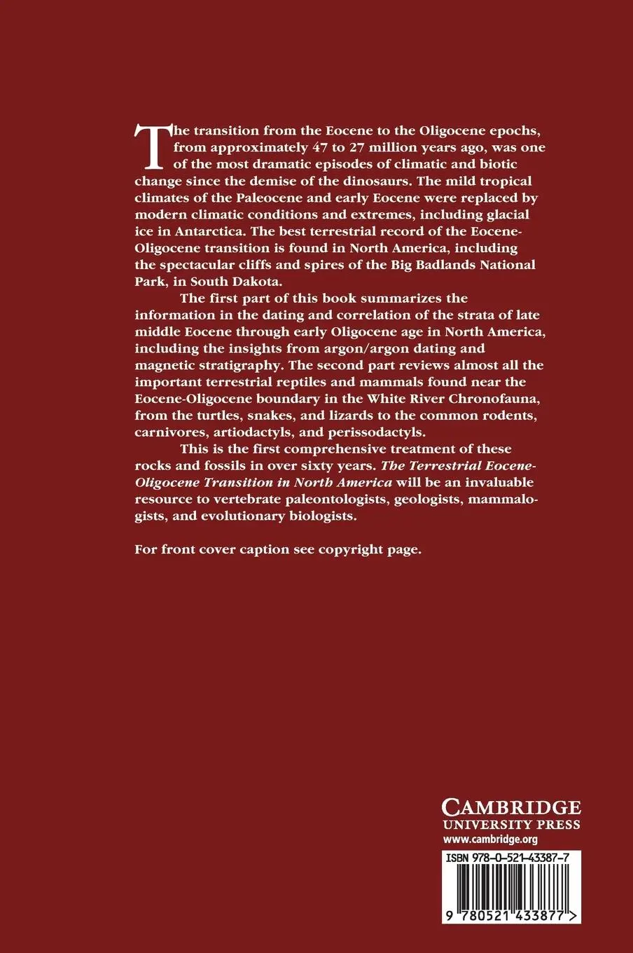 Rückseite: 9780521433877 | The Terrestrial Eocene-Oligocene Transition in North America | Buch