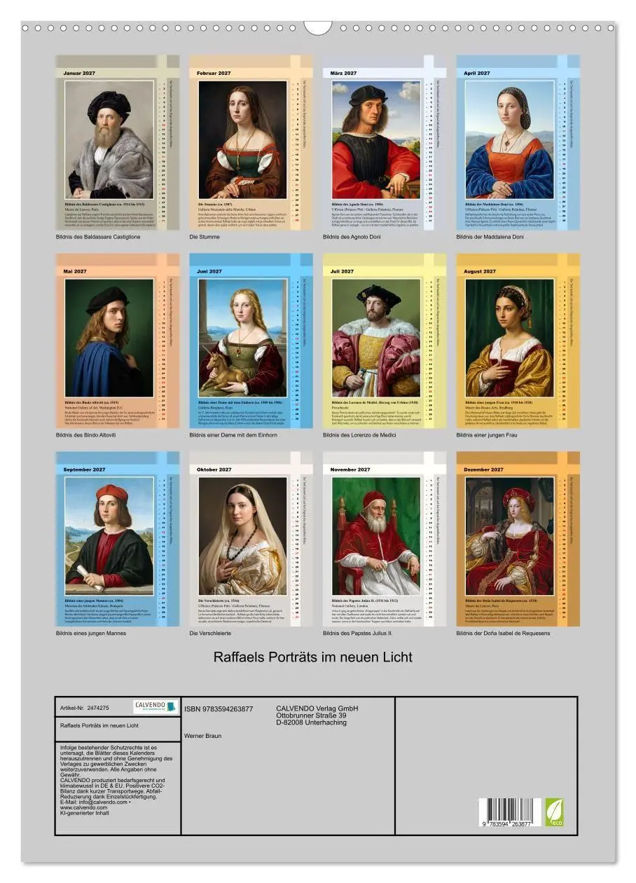 Bild: 9783594263877 | Raffaels Porträts im neuen Licht (Wandkalender 2027 DIN A2 hoch),...