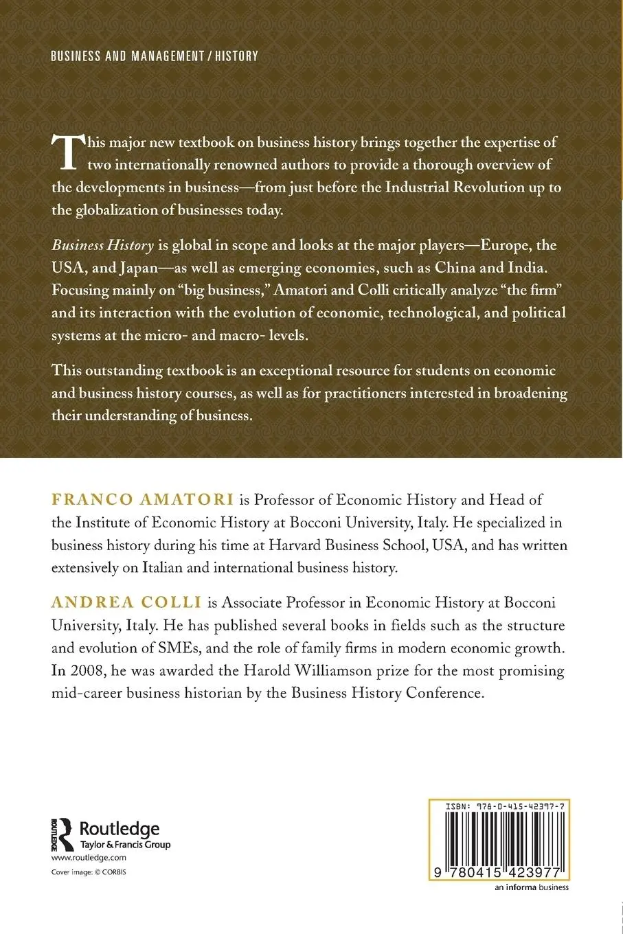 Rückseite: 9780415423977 | Business History | Complexities and Comparisons | Amatori (u. a.)