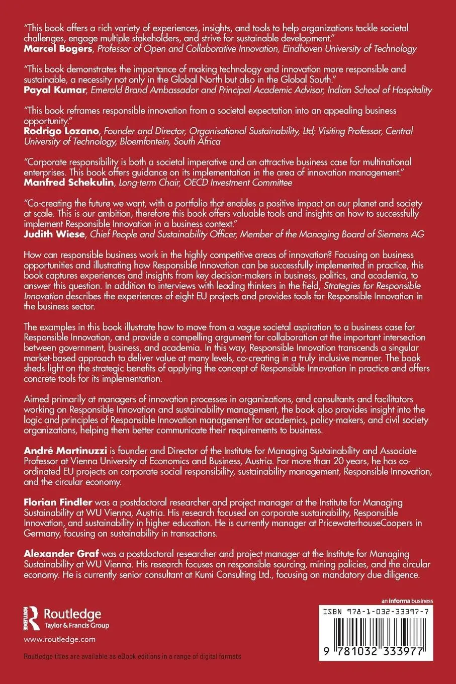 Rückseite: 9781032333977 | Strategies for Responsible Innovation | Alexander Graf (u. a.) | Buch