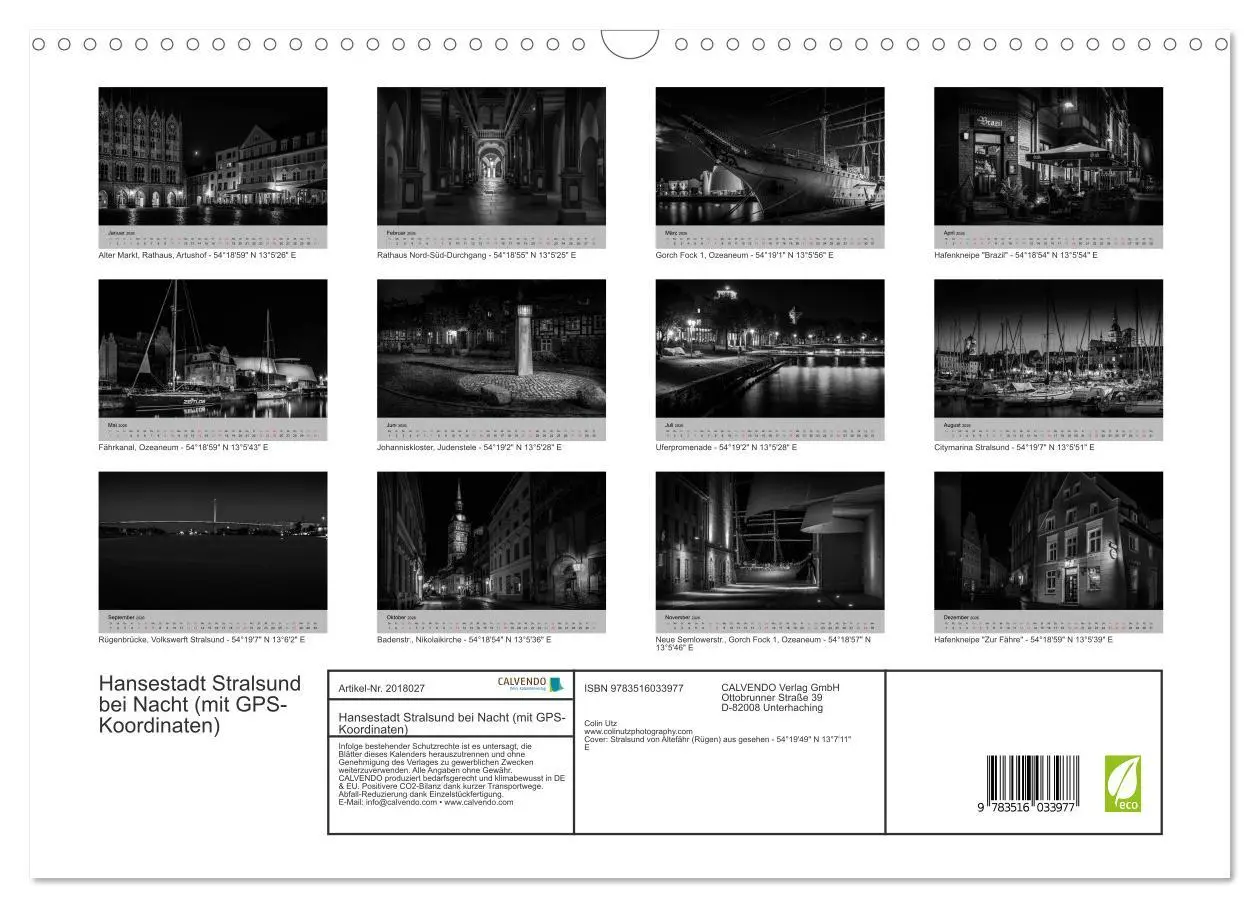 Bild: 9783516033977 | Hansestadt Stralsund bei Nacht (mit GPS-Koordinaten) (Wandkalender...