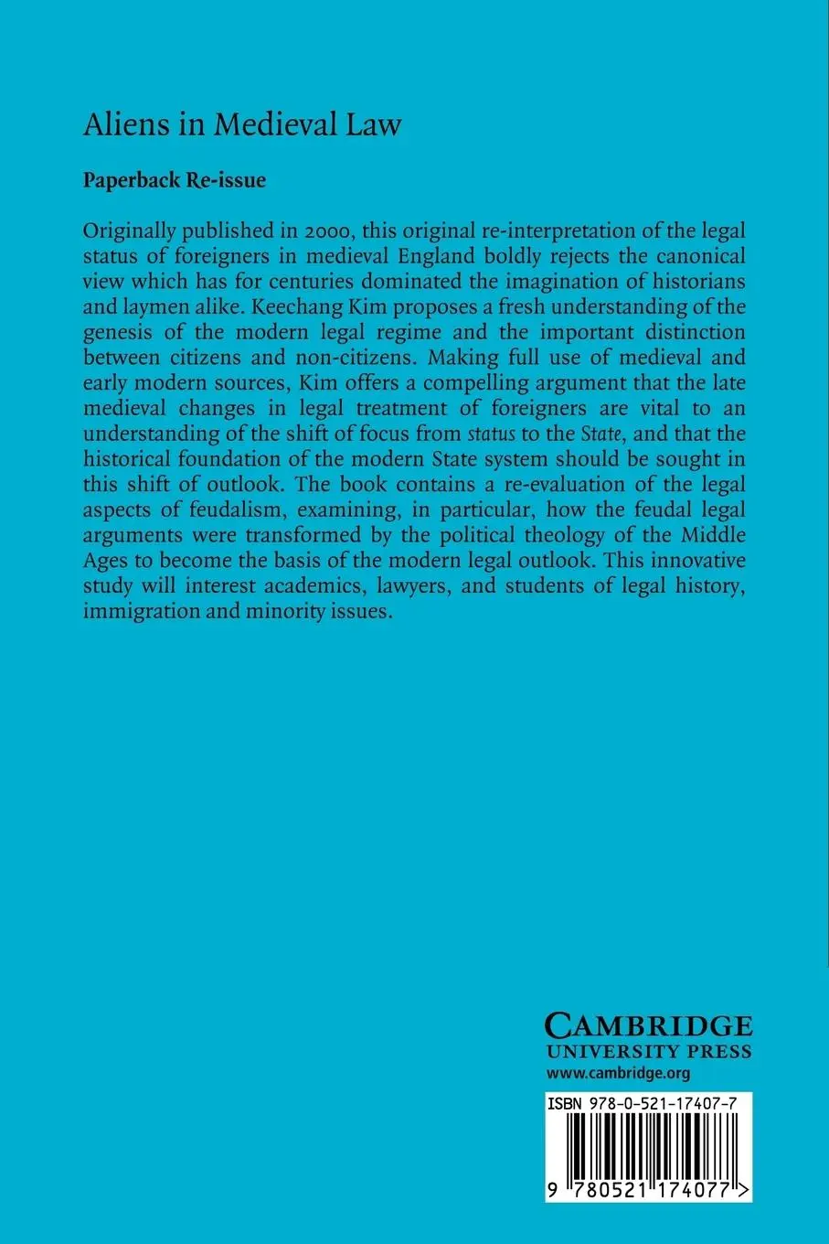 Rückseite: 9780521174077 | Aliens in Medieval Law | The Origins of Modern Citizenship | Kim