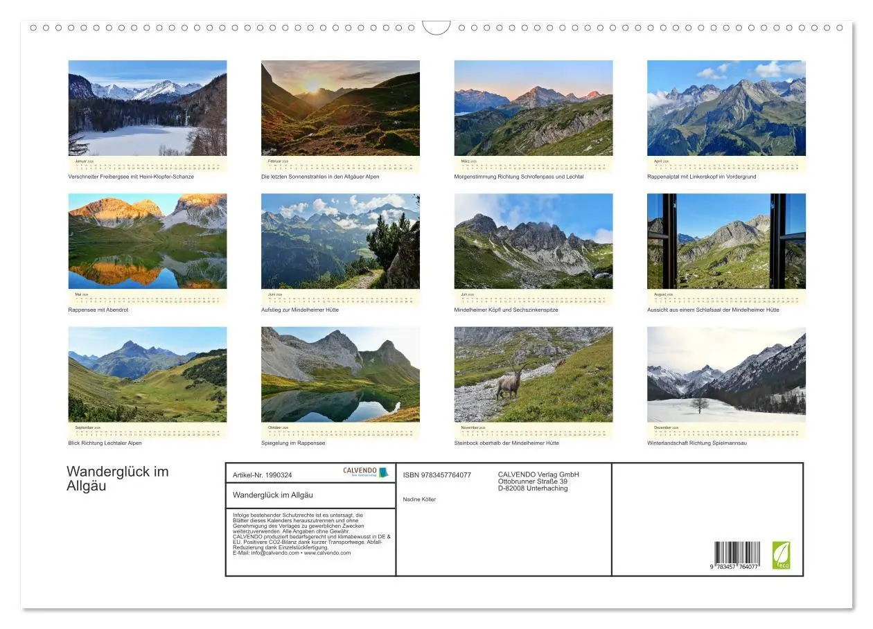 Bild: 9783457764077 | Wanderglück im Allgäu (Wandkalender 2026 DIN A2 quer), CALVENDO...