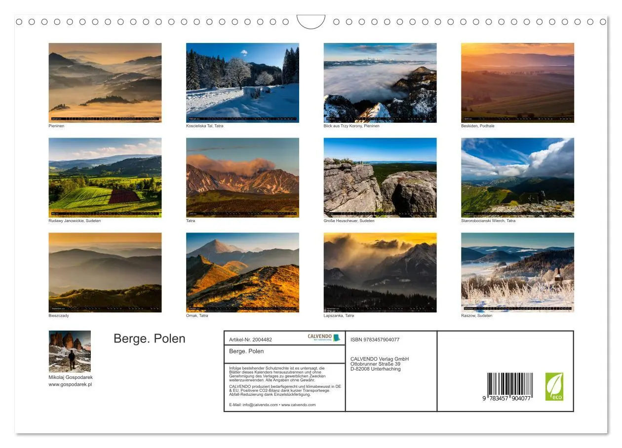 Bild: 9783457904077 | Berge. Polen (Wandkalender 2026 DIN A3 quer), CALVENDO Monatskalender