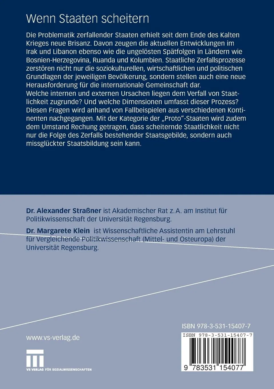 Rückseite: 9783531154077 | Wenn Staaten scheitern | Theorie und Empirie des Staatszerfalls | Buch