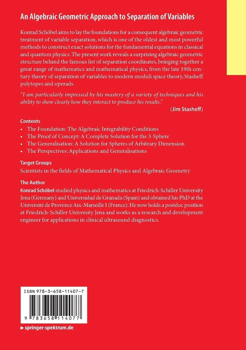 Rückseite: 9783658114077 | An Algebraic Geometric Approach to Separation of Variables | Schöbel