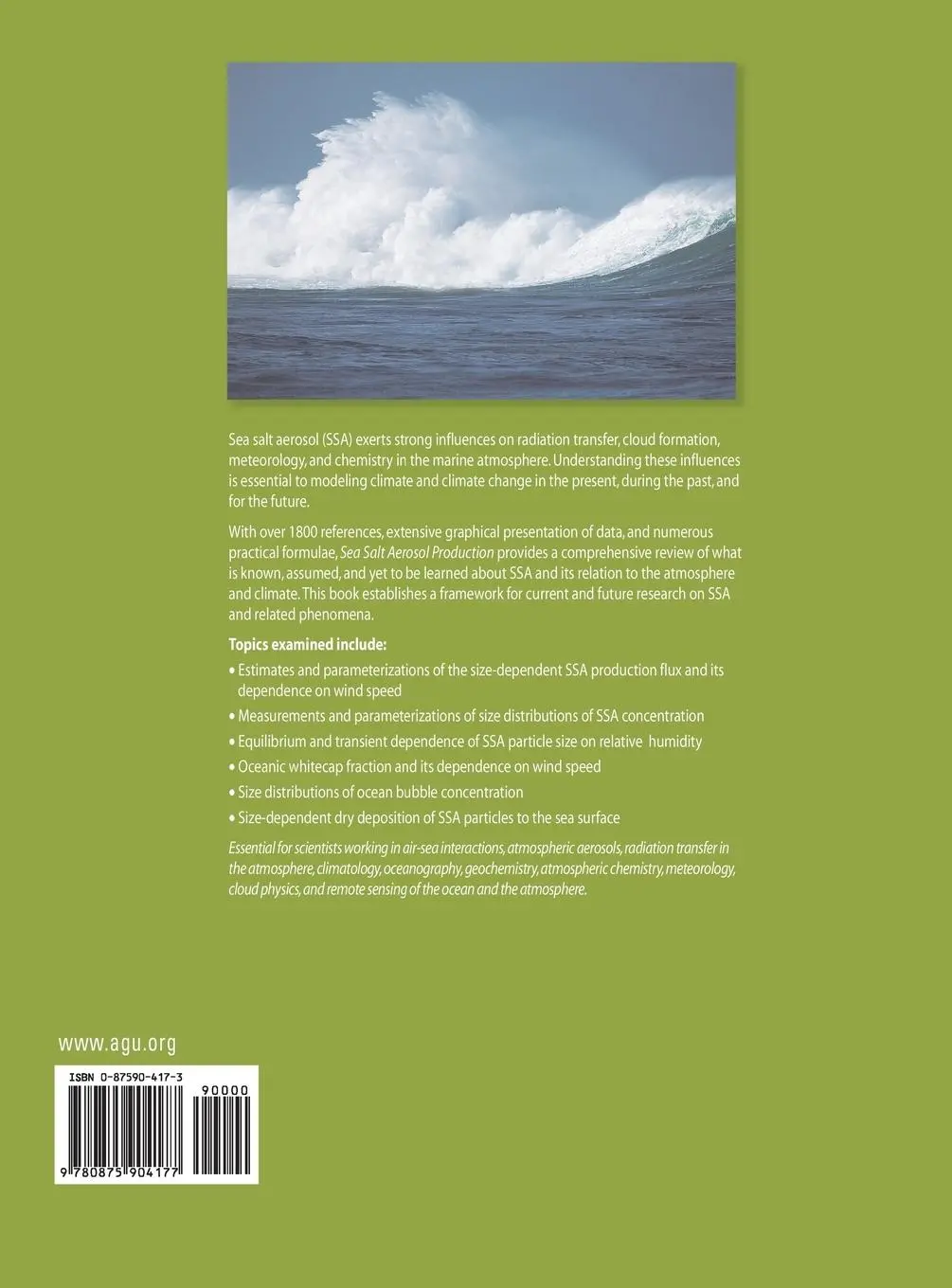 Rückseite: 9780875904177 | Sea Salt Aerosol Production | Ernie R. Lewis (u. a.) | Buch | Englisch