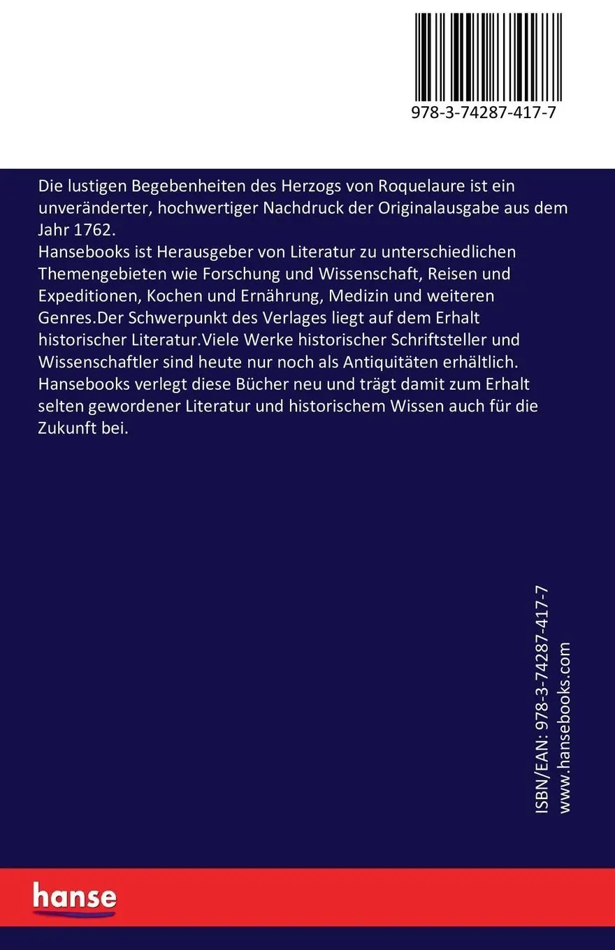 Rückseite: 9783742874177 | Die lustigen Begebenheiten des Herzogs von Roquelaure | Dancon | Buch