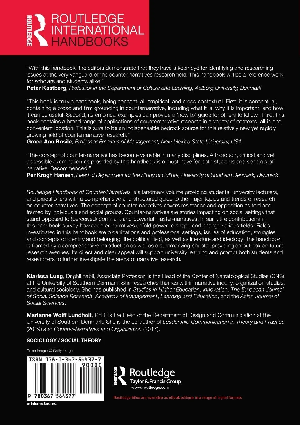 Rückseite: 9780367564377 | Routledge Handbook of Counter-Narratives | Klarissa Lueg (u. a.)