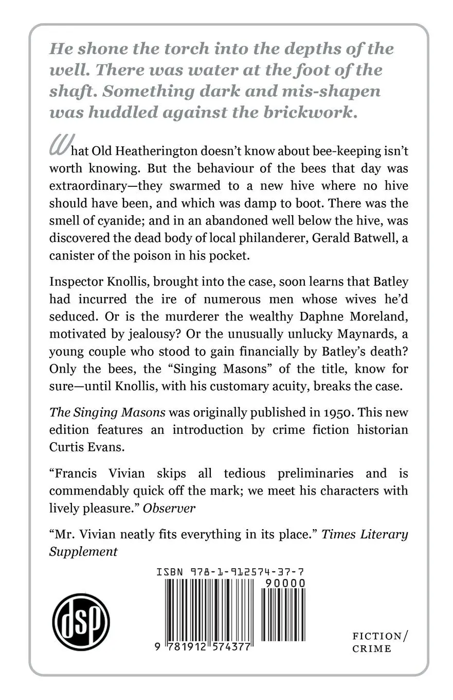 Rückseite: 9781912574377 | The Singing Masons | An Inspector Knollis Mystery | Francis Vivian