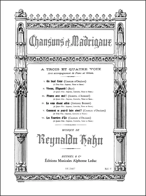 Cover: 9790047234377 | Chansons et Madrigaux pour Trois et Quatre Voix | Reynaldo Hahn | Buch
