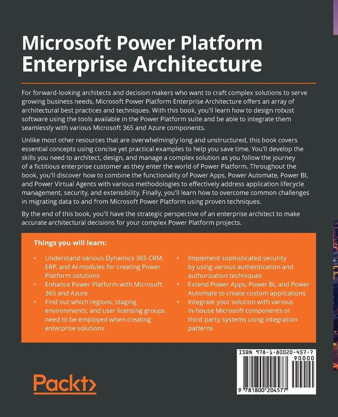 Rückseite: 9781800204577 | Microsoft Power Platform Enterprise Architecture | Robert Rybaric