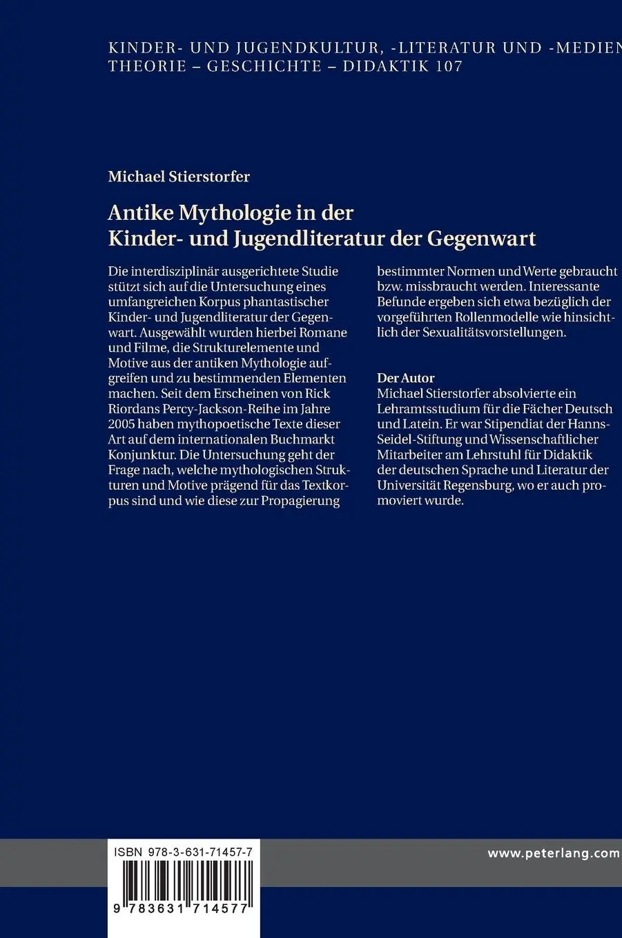 Rückseite: 9783631714577 | Antike Mythologie in der Kinder- und Jugendliteratur der Gegenwart
