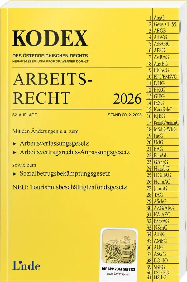 Cover: 9783707354577 | KODEX Arbeitsrecht 2026 | Gerda Ercher-Lederer (u. a.) | Taschenbuch