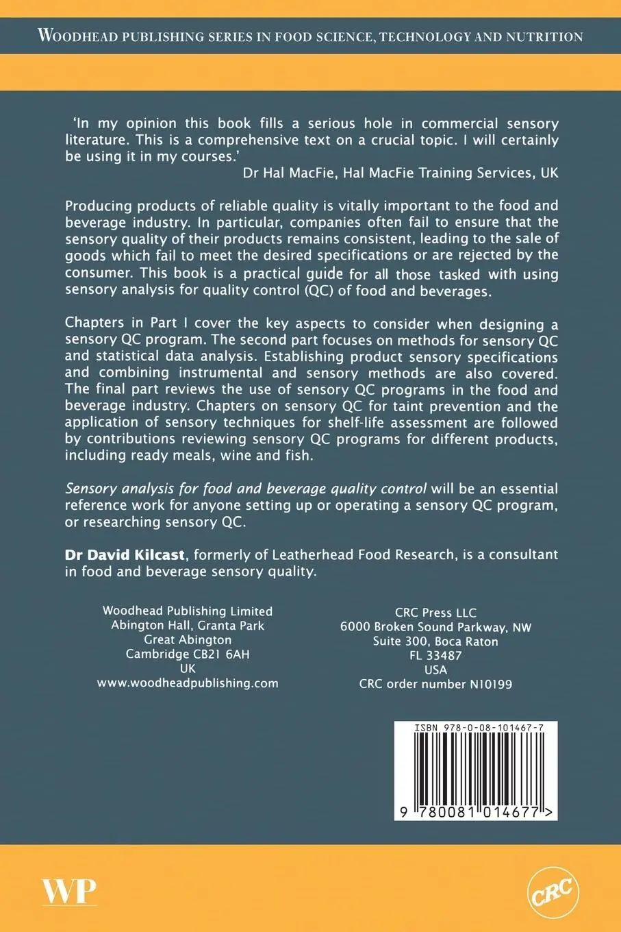 Rückseite: 9780081014677 | Sensory Analysis for Food and Beverage Quality Control | David Kilcast