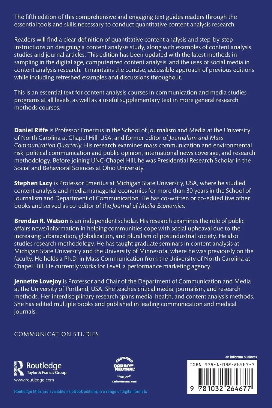 Rückseite: 9781032264677 | Analyzing Media Messages | Daniel Riffe (u. a.) | Taschenbuch | 2023