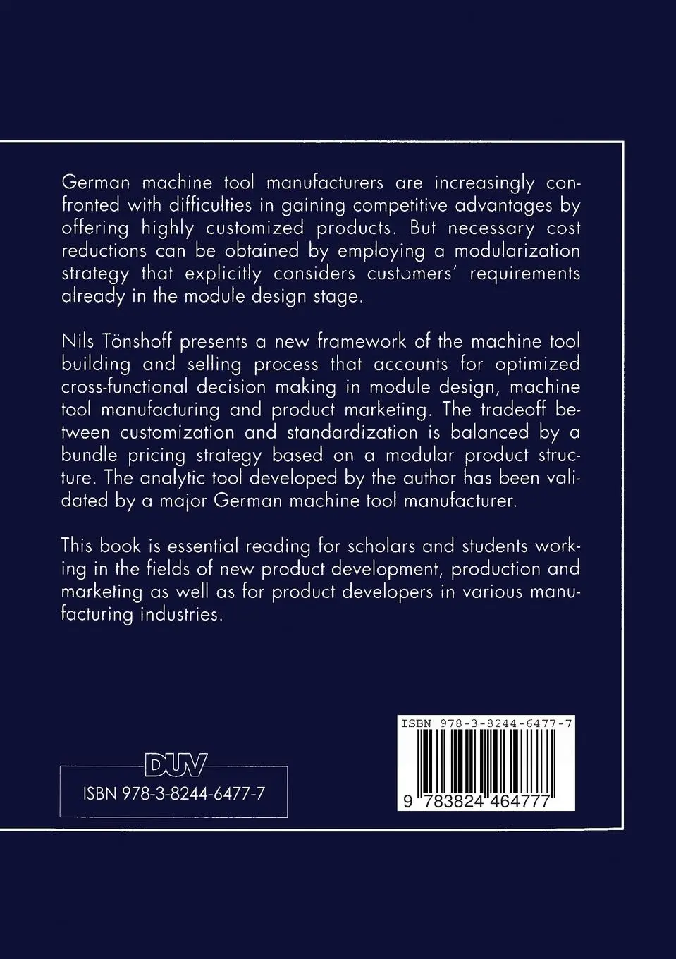 Rückseite: 9783824464777 | Modular Machine Tools | Nils Tönshoff | Taschenbuch | xiv | Deutsch