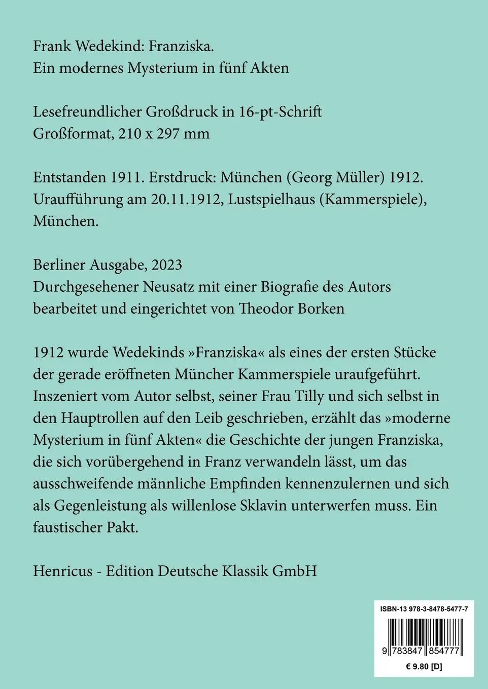 Rückseite: 9783847854777 | Franziska (Großdruck) | Ein modernes Mysterium in fünf Akten | Buch
