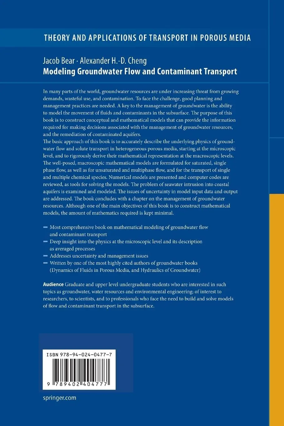 Rückseite: 9789402404777 | Modeling Groundwater Flow and Contaminant Transport | Bear (u. a.)
