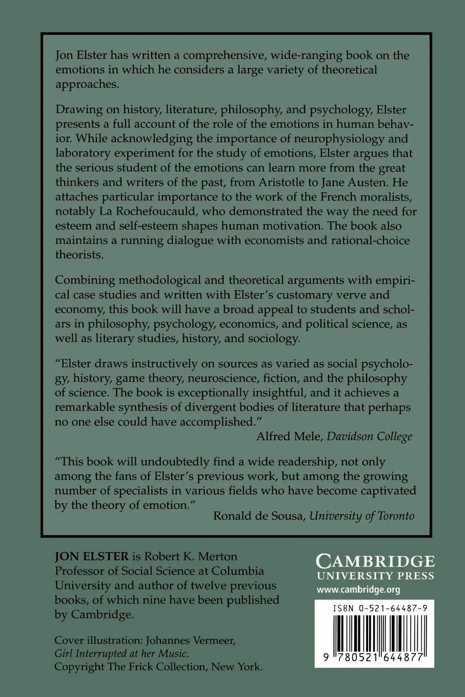 Rückseite: 9780521644877 | Alchemies of the Mind | Rationality and the Emotions | Jon Elster