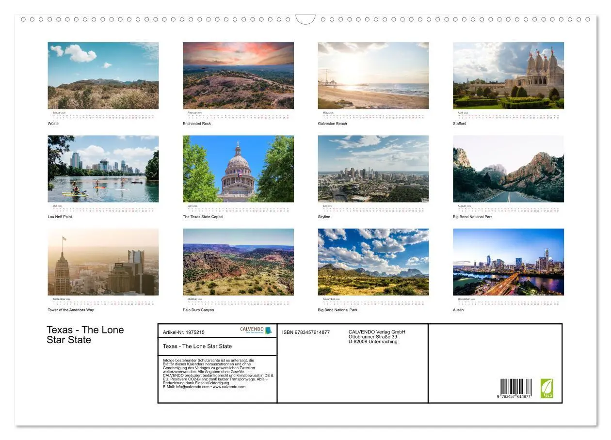 Bild: 9783457614877 | Texas - The Lone Star State (Wandkalender 2026 DIN A2 quer),...