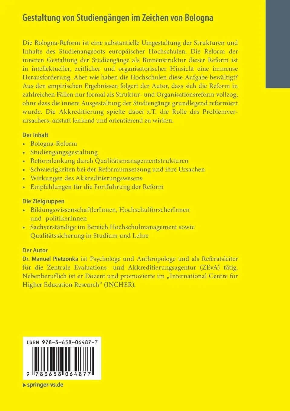 Rückseite: 9783658064877 | Gestaltung von Studiengängen im Zeichen von Bologna | Manuel Pietzonka