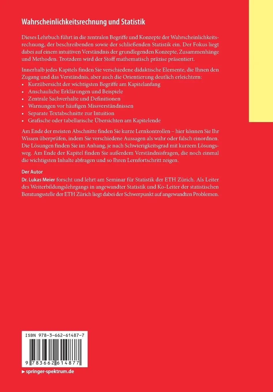 Rückseite: 9783662614877 | Wahrscheinlichkeitsrechnung und Statistik | Lukas Meier | Taschenbuch