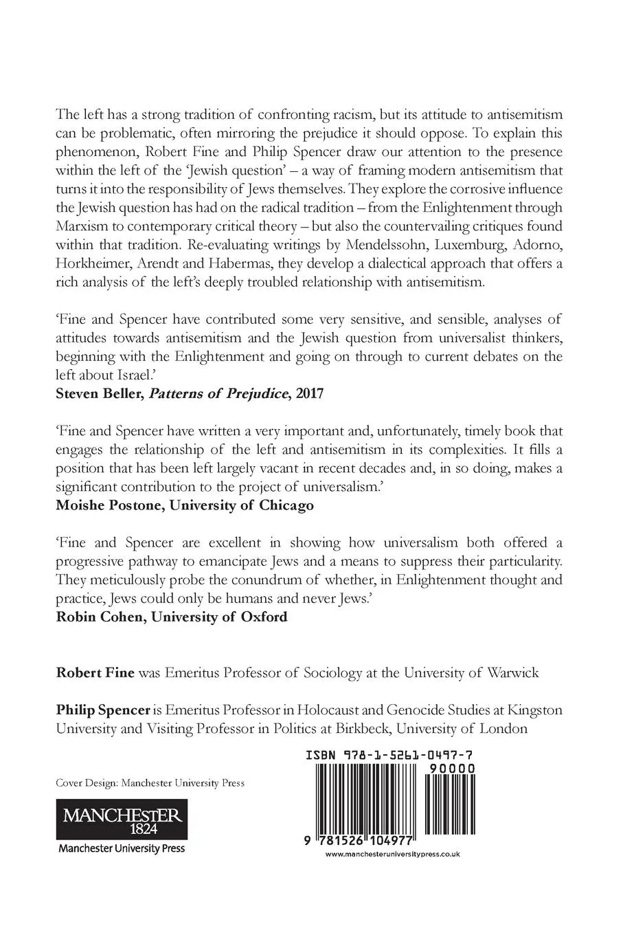 Rückseite: 9781526104977 | Antisemitism and the Left | On the Return of the Jewish Question