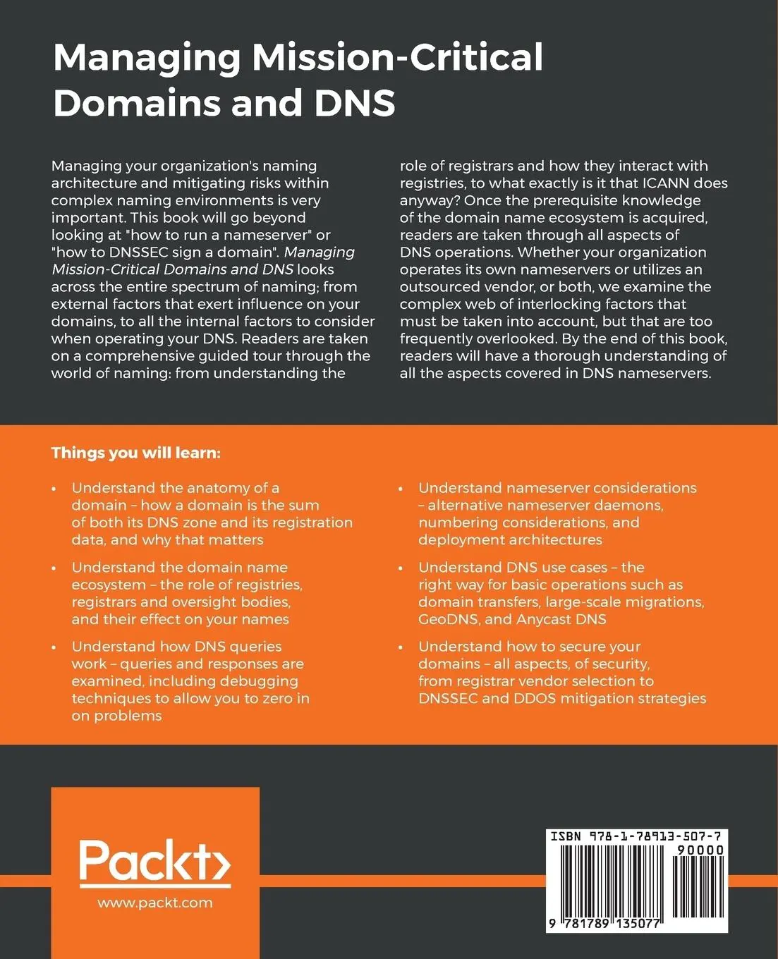 Rückseite: 9781789135077 | Managing Mission-Critical Domains and DNS | Mark E Jeftovic | Buch