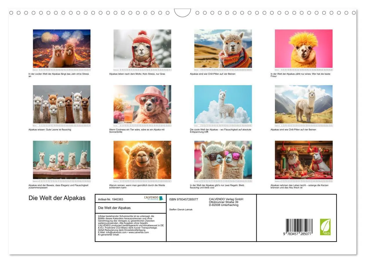 Bild: 9783457285077 | Die Welt der Alpakas (Wandkalender 2026 DIN A3 quer), CALVENDO...