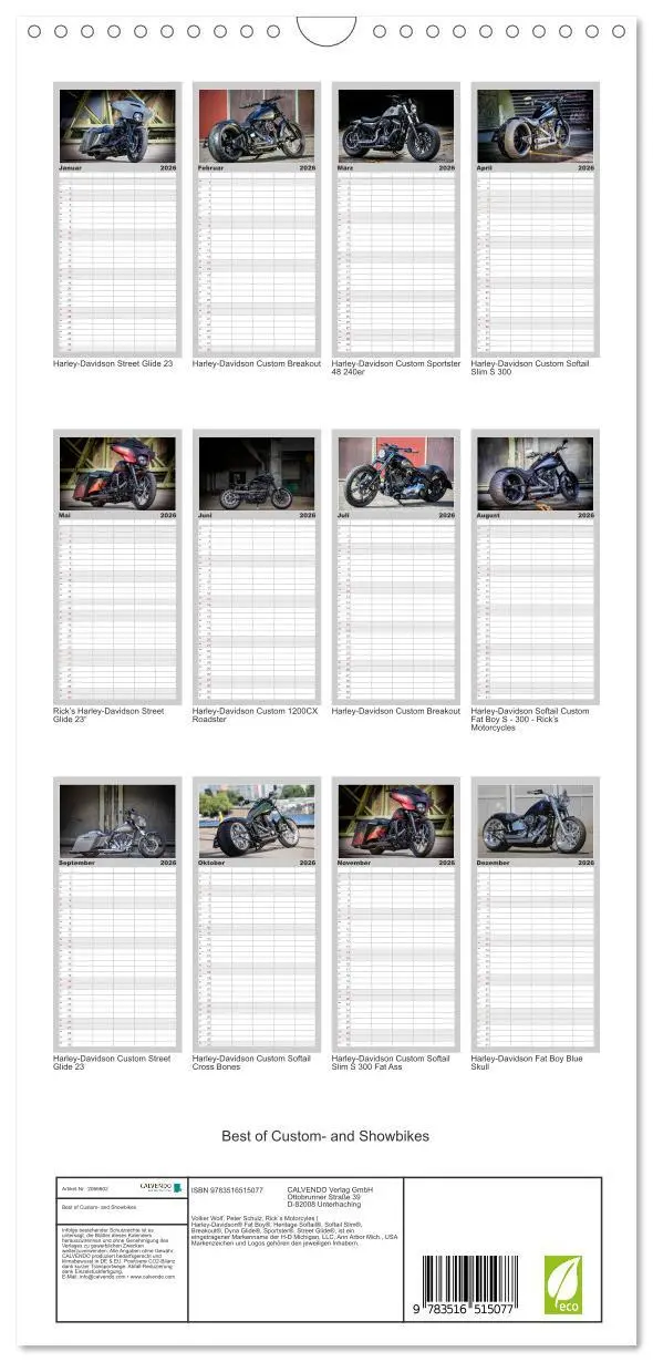 Bild: 9783516515077 | Familienplaner 2026 - Best of Custom- and Showbikes mit 5 Spalten...