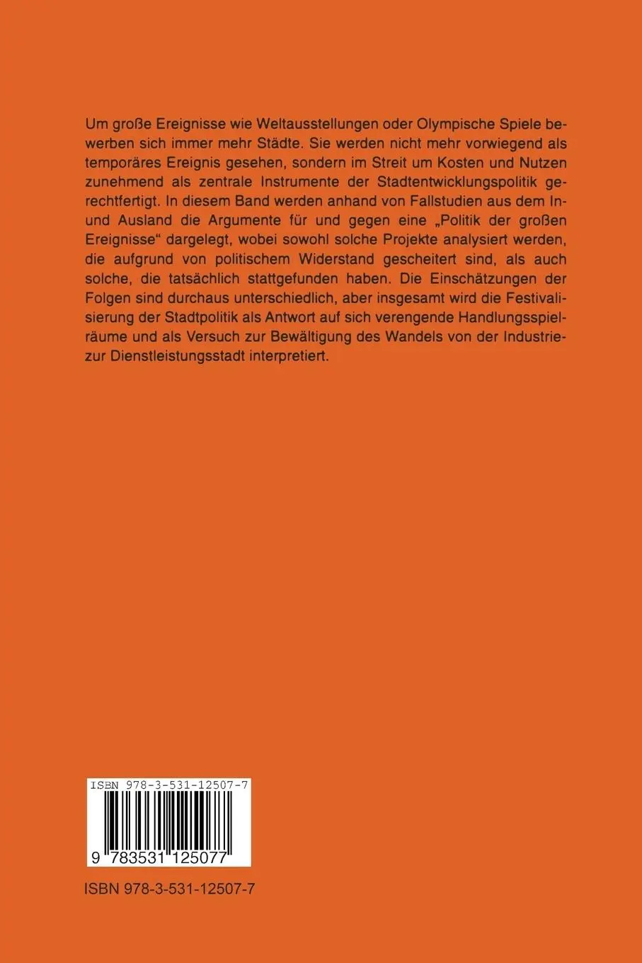 Rückseite: 9783531125077 | Festivalisierung der Stadtpolitik | Walter Siebel | Taschenbuch | 1993