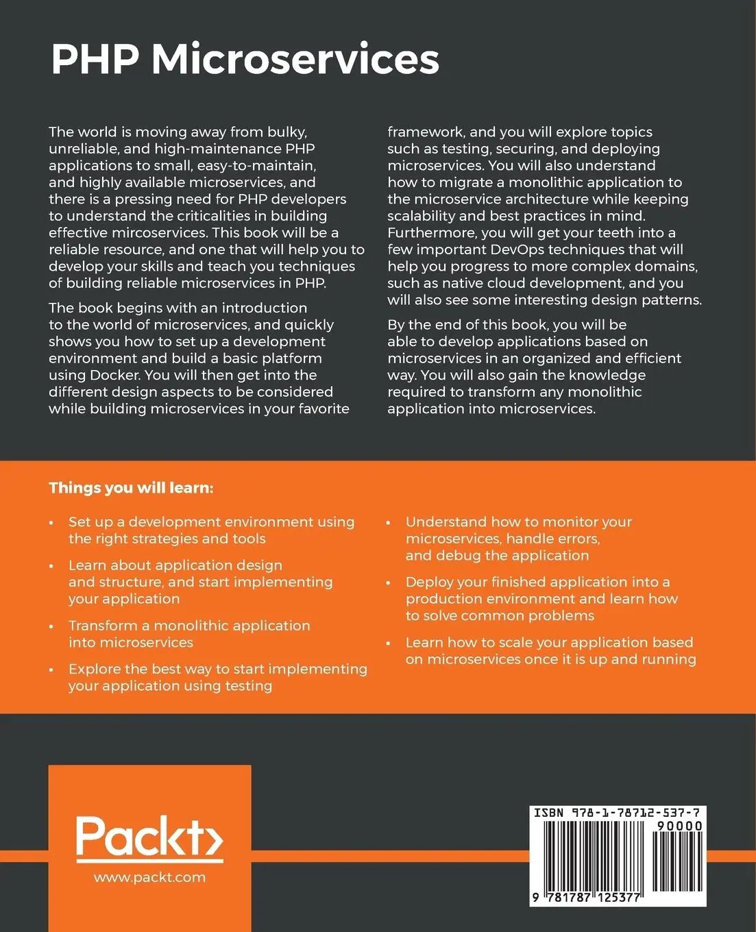 Rückseite: 9781787125377 | PHP Microservices | Carlos Pérez Sánchez (u. a.) | Taschenbuch | 2017