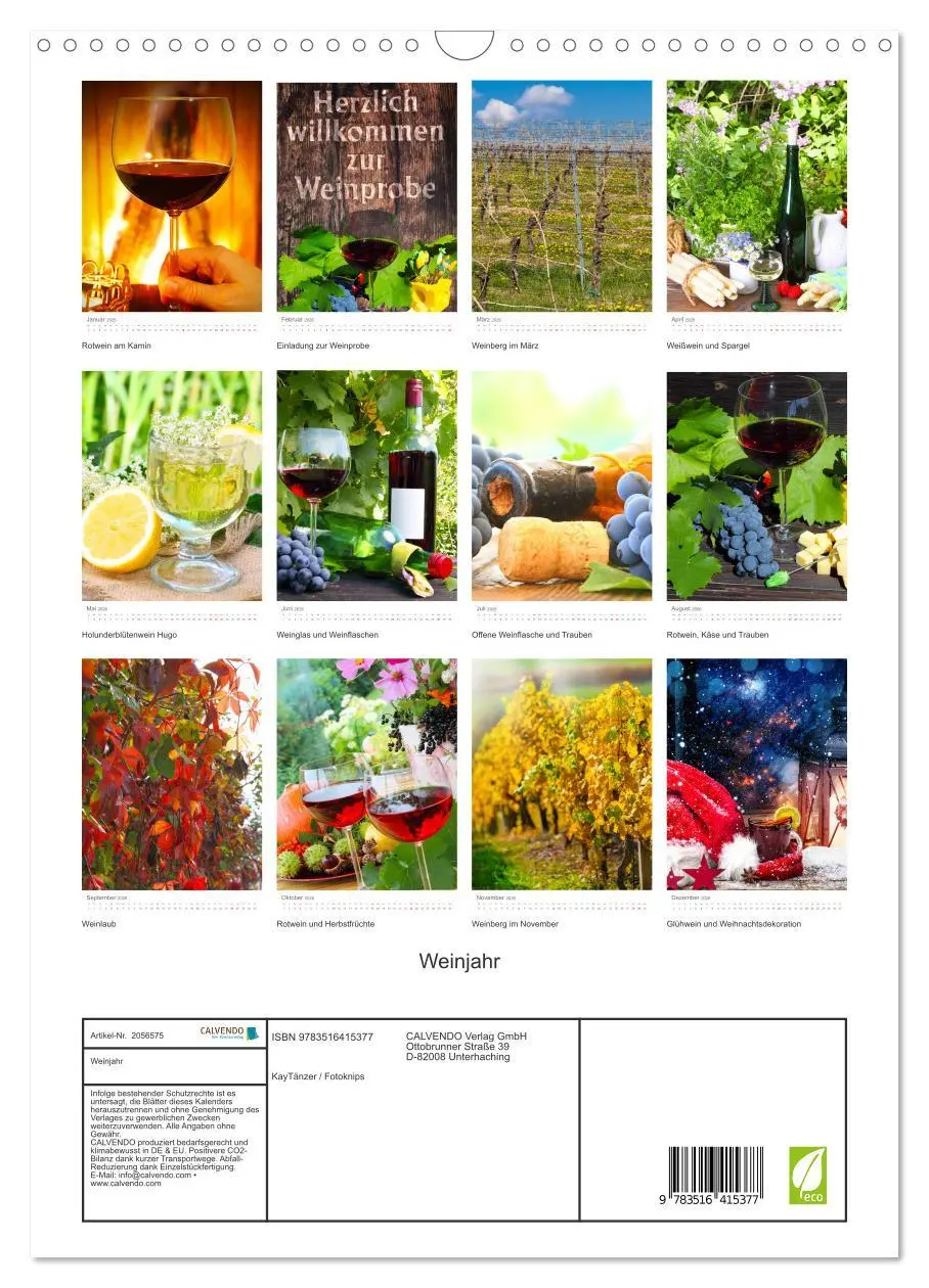 Bild: 9783516415377 | Weinjahr (Wandkalender 2026 DIN A3 hoch), CALVENDO Monatskalender
