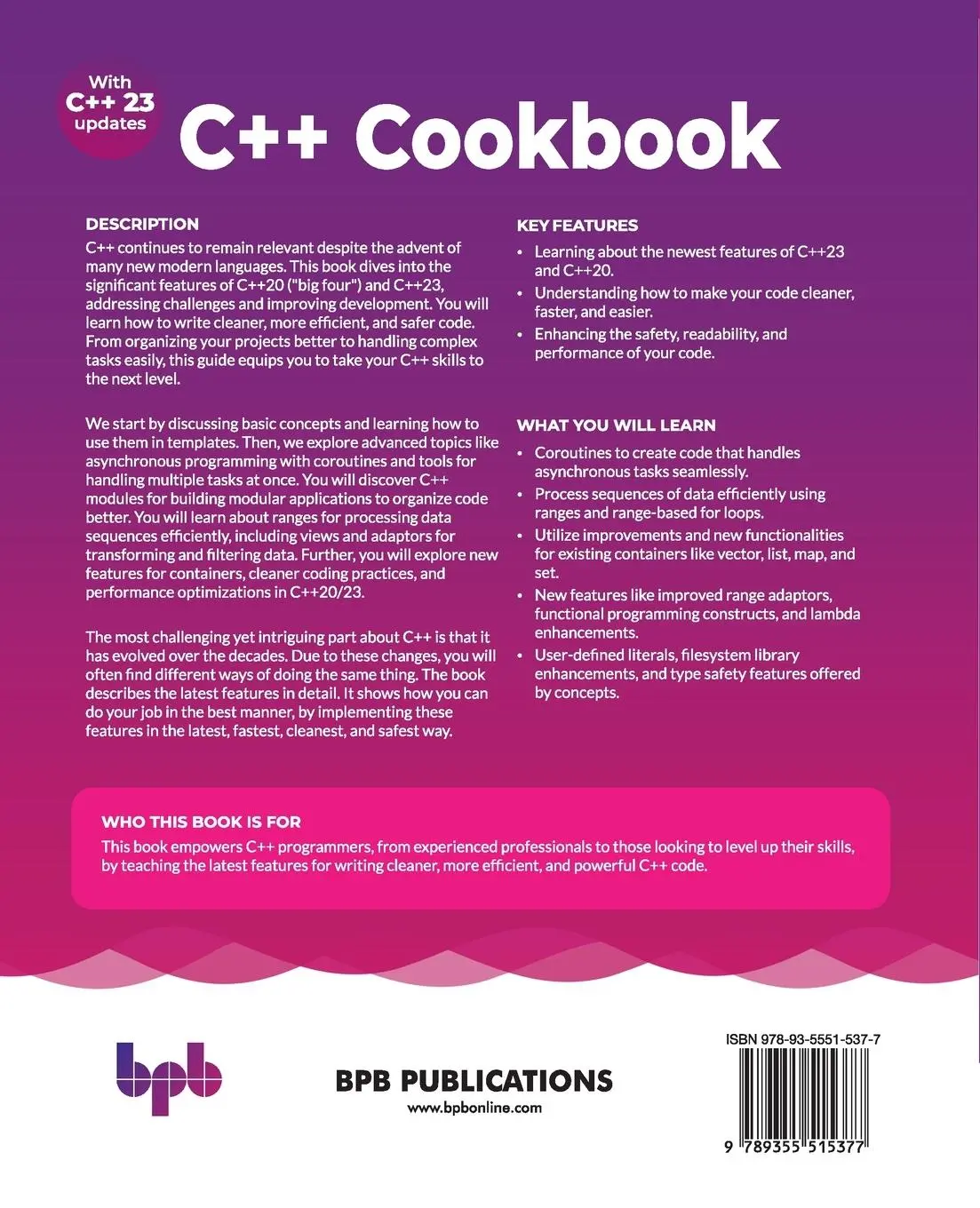 Rückseite: 9789355515377 | C++ Cookbook | Wayne Murphy | Taschenbuch | Englisch | 2024