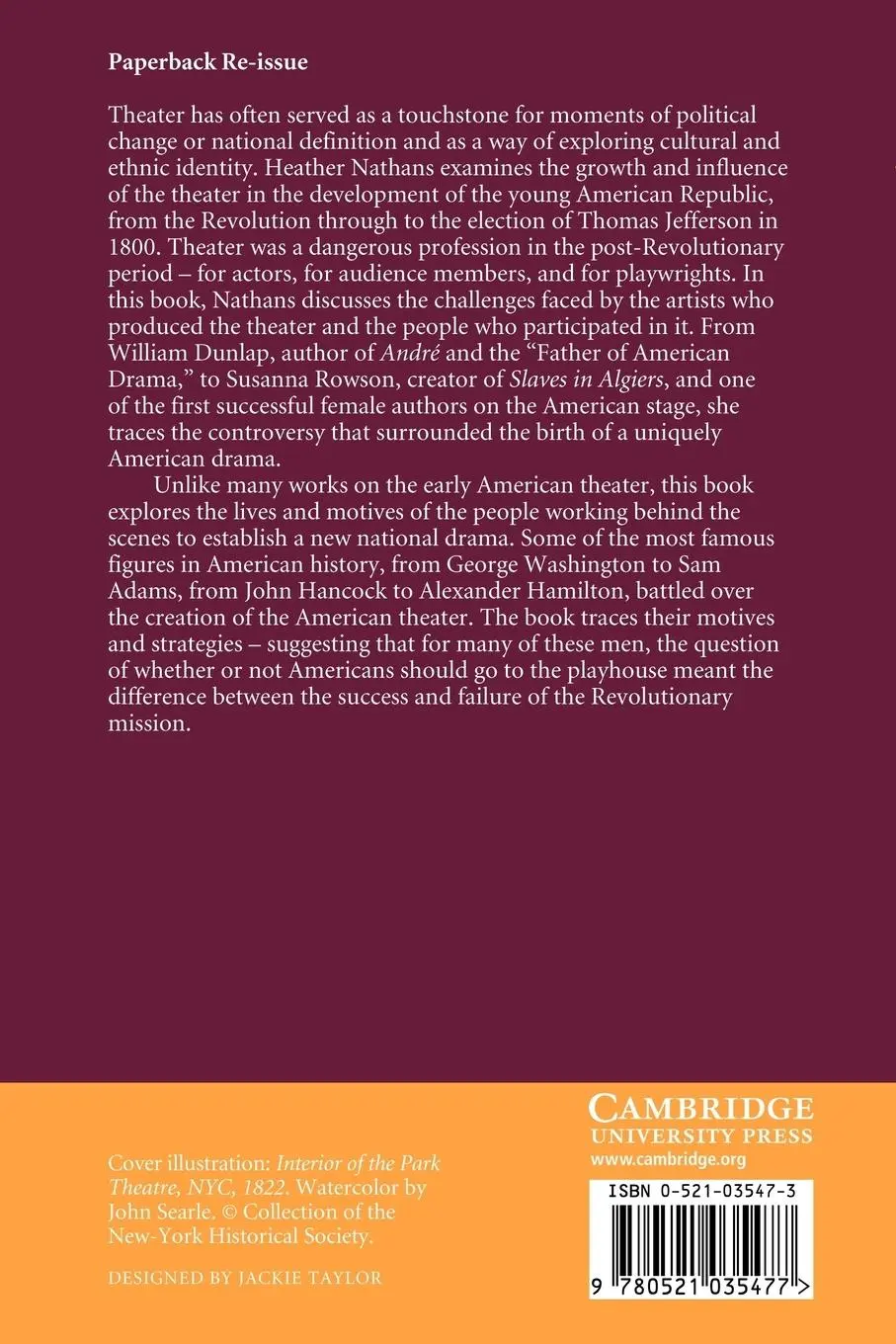 Rückseite: 9780521035477 | Early American Theatre from the Revolution to Thomas Jefferson | Buch