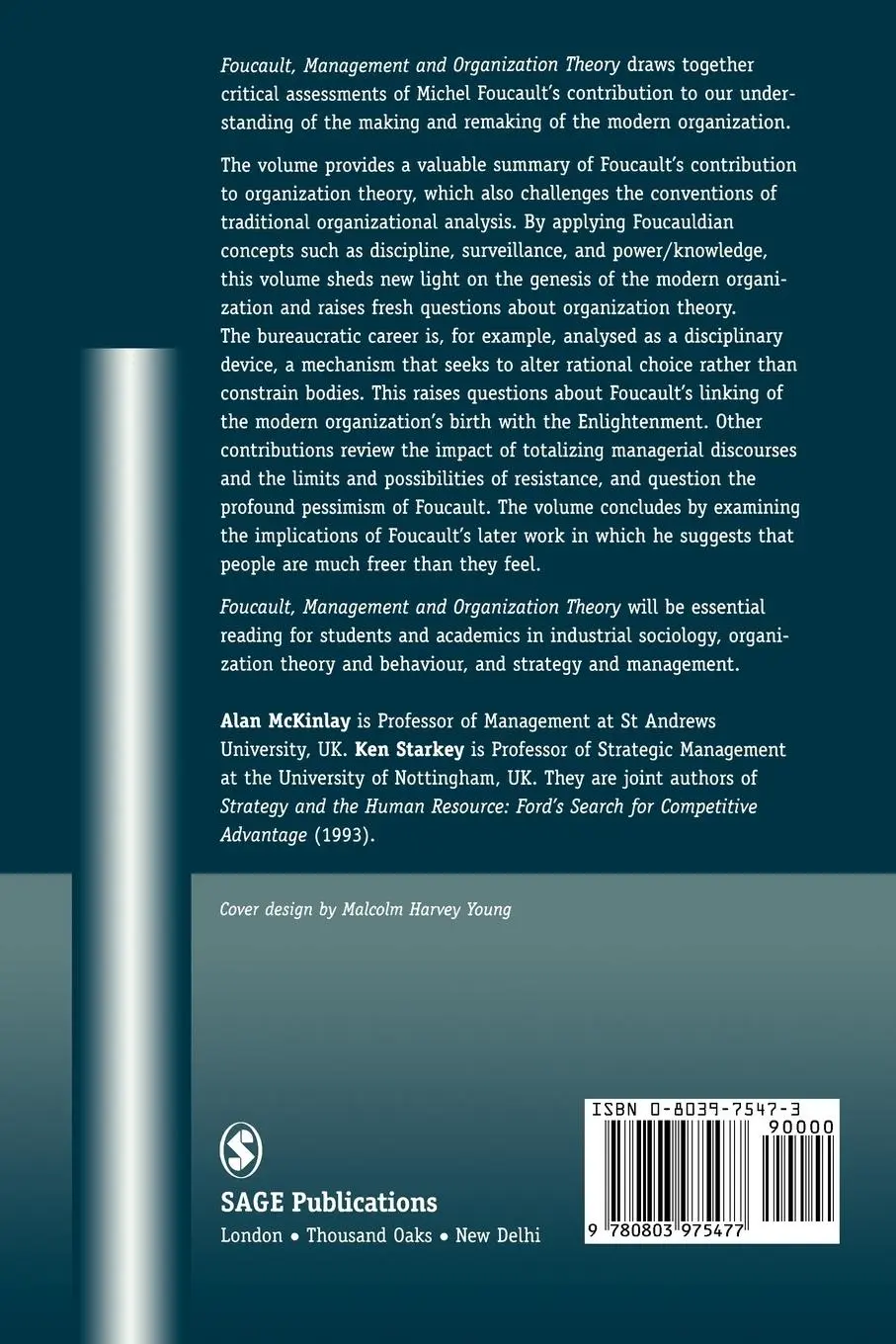 Rückseite: 9780803975477 | Foucault, Management and Organization Theory | Alan Mckinlay (u. a.)