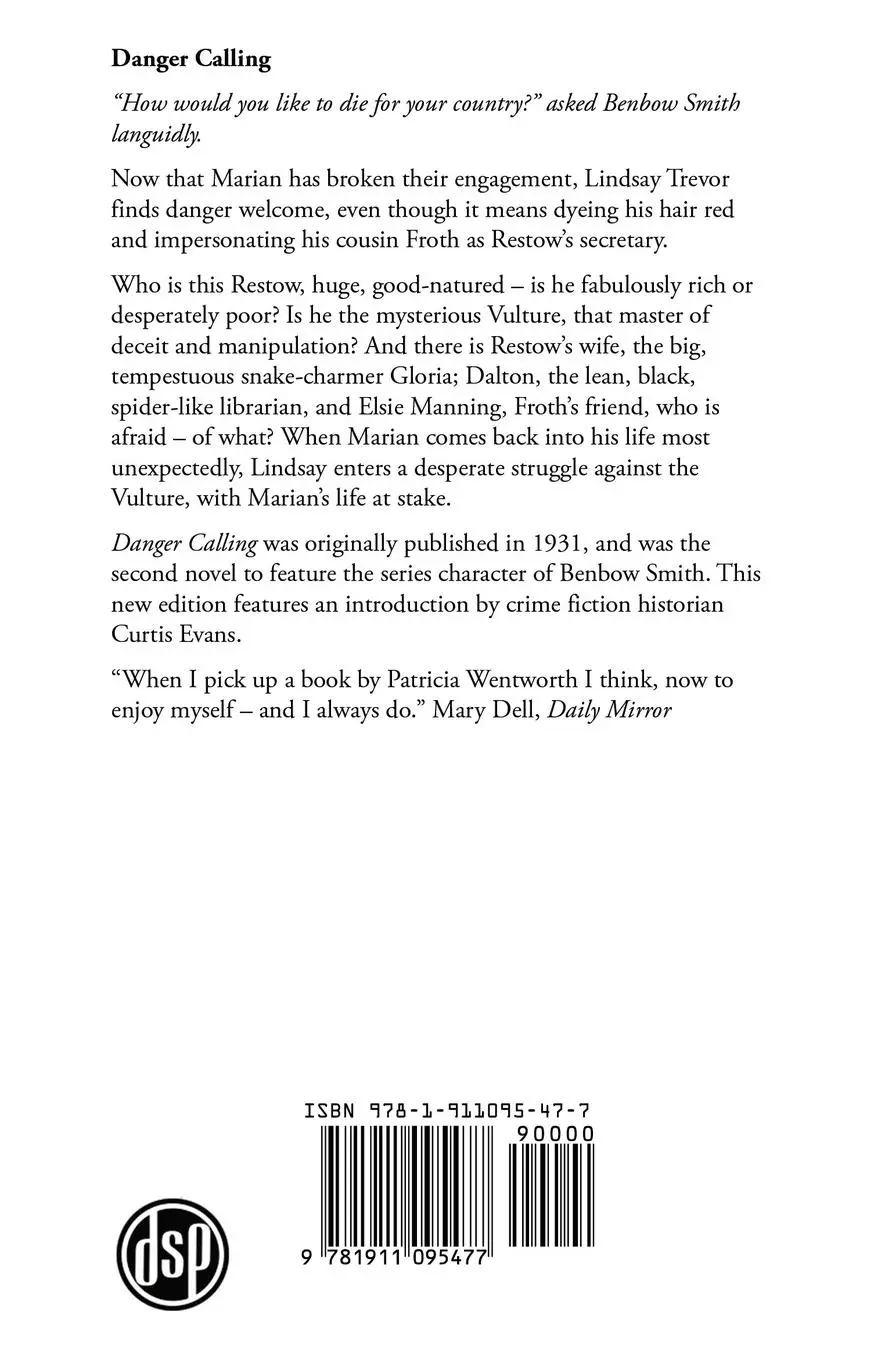 Rückseite: 9781911095477 | Danger Calling | A Benbow Smith Mystery | Patricia Wentworth | Buch