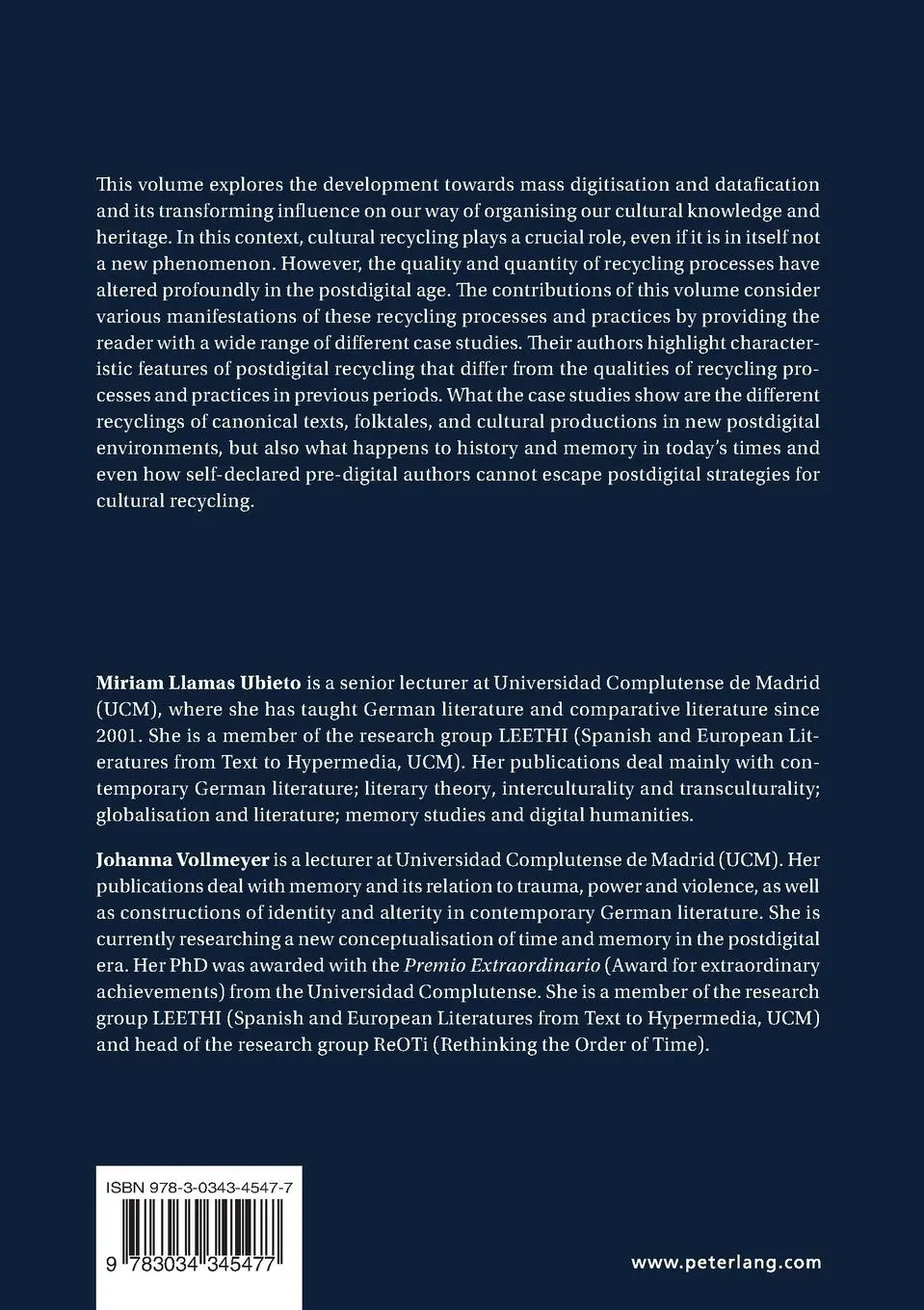 Rückseite: 9783034345477 | Cultural Recycling in the Postdigital Age | Johanna Vollmeyer (u. a.)