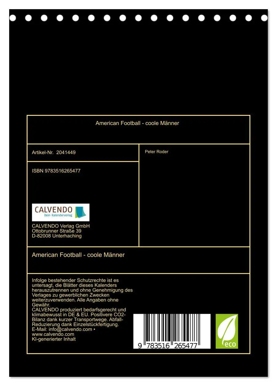 Bild: 9783516265477 | American Football - coole Männer (Tischkalender 2026 DIN A5 hoch),...