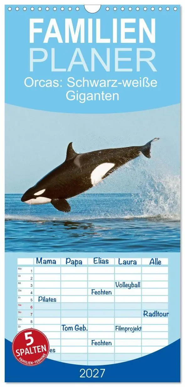 Cover: 9783594315477 | Familienplaner 2027 - Orcas: Schwarz-weiße Giganten mit 5 Spalten...