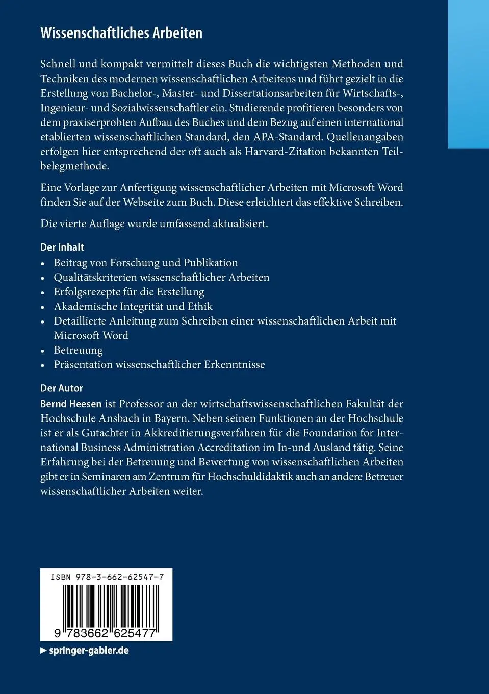 Rückseite: 9783662625477 | Wissenschaftliches Arbeiten | Bernd Heesen | Taschenbuch | XV | 2021