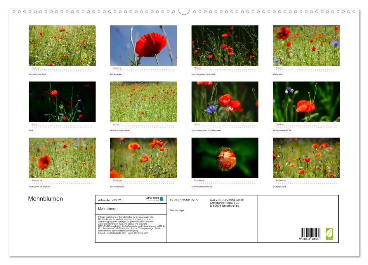 Bild: 9783516185577 | Mohnblumen (Wandkalender 2026 DIN A2 quer), CALVENDO Monatskalender