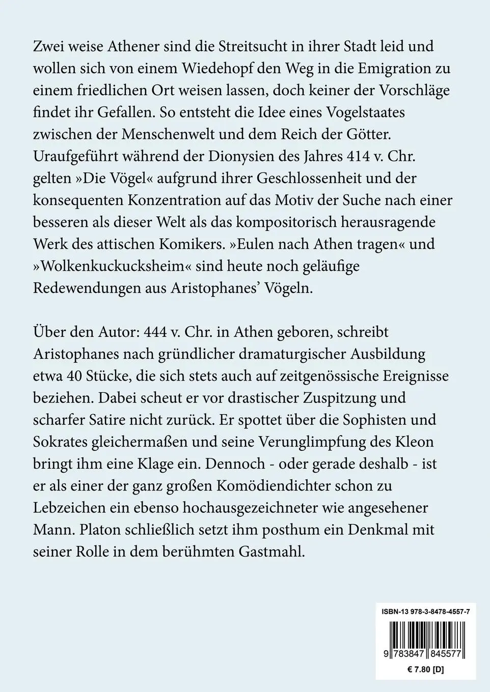 Rückseite: 9783847845577 | Die Vögel (Großdruck) | Ein Lustspiel | Aristophanes | Taschenbuch