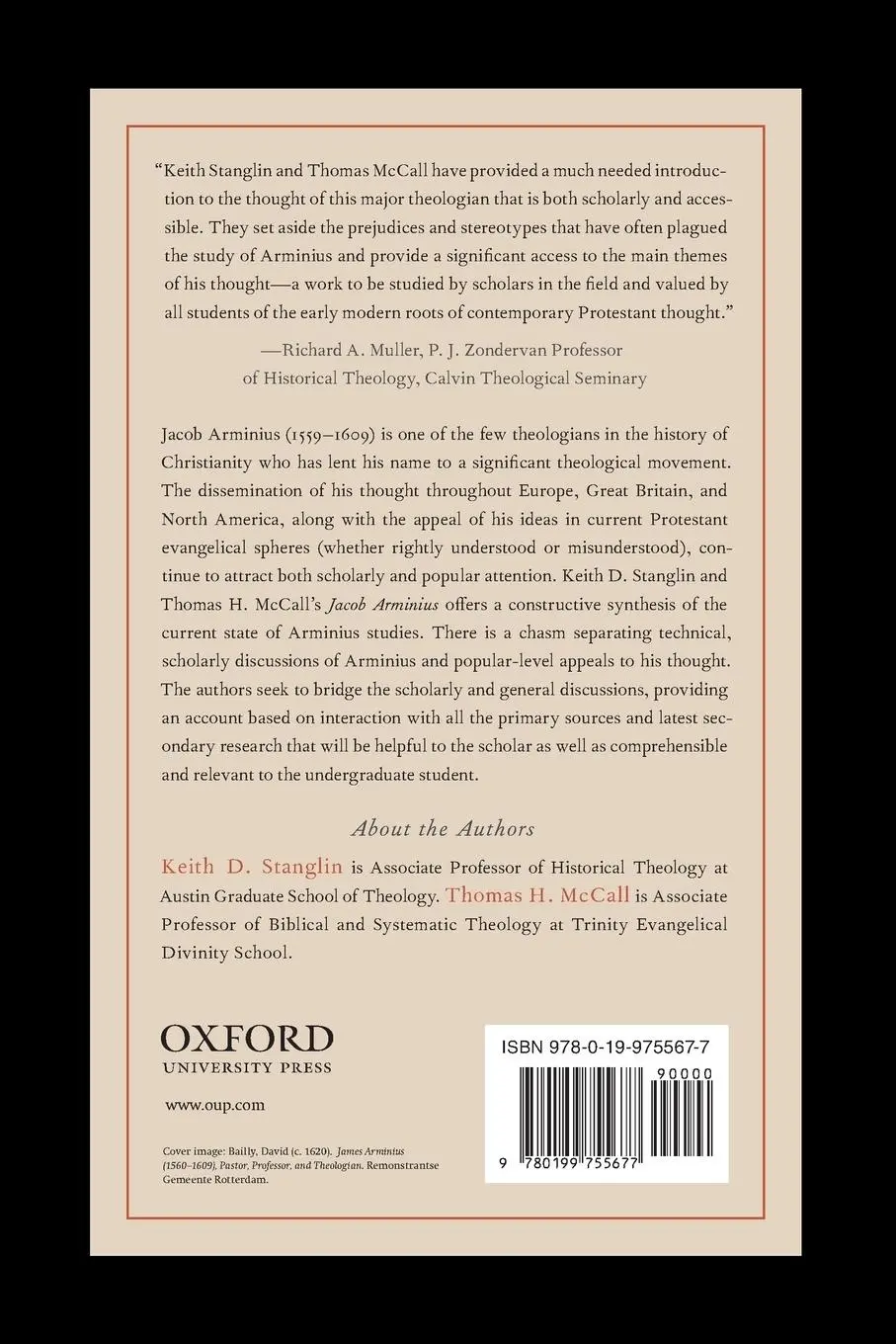 Rückseite: 9780199755677 | Jacob Arminius | Theologian of Grace | Keith D. Stanglin (u. a.)