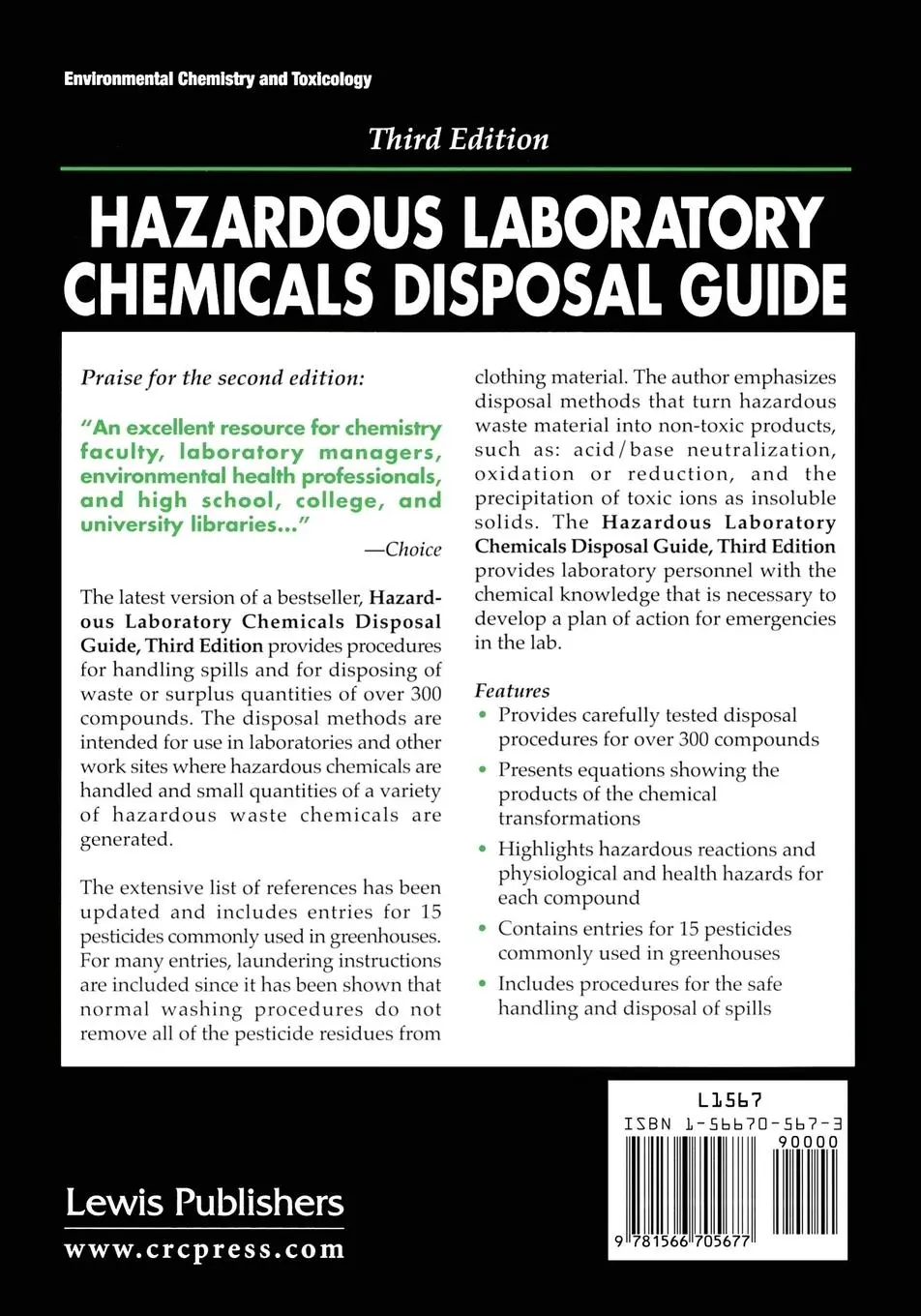 Rückseite: 9781566705677 | Hazardous Laboratory Chemicals Disposal Guide | Margaret-Ann Armour